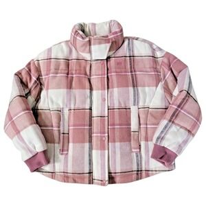 Levis Jacket Womens Large Cinch‎ Waist Puffer Jacket Cameo Pink Wool Plaid